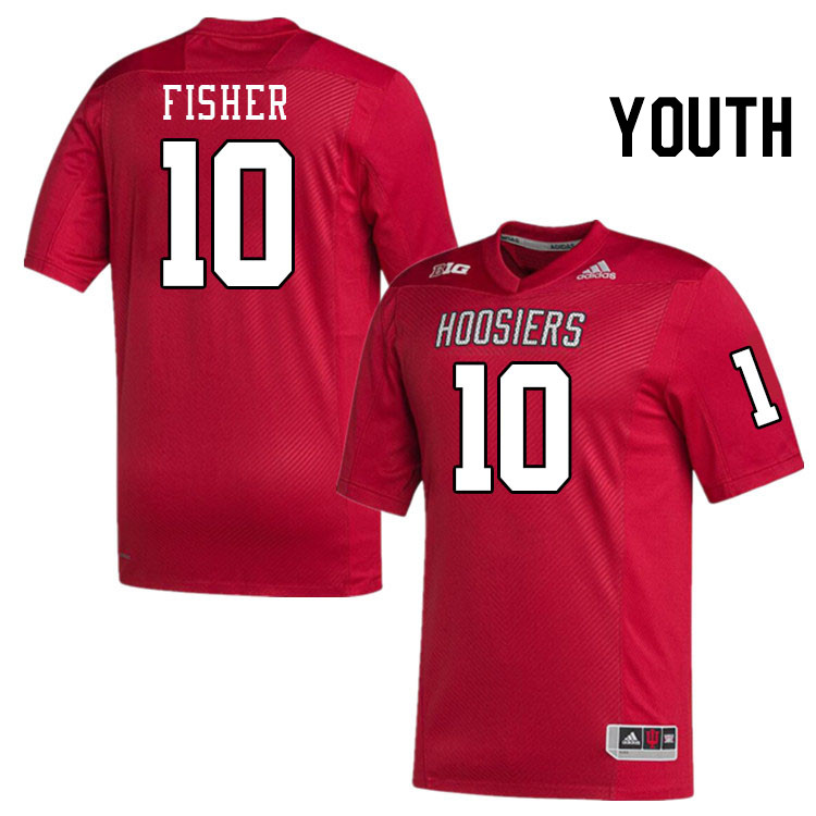 Youth #10 Aiden Fisher Indiana Hoosiers College Football Jerseys Stitched-Crimson